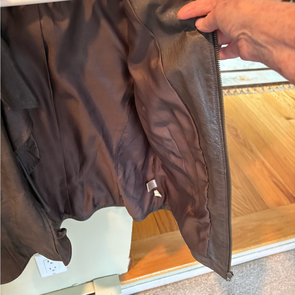 Boston Proper Dark Brown Leather Jacket. Ruffle - Picture 8 of 10